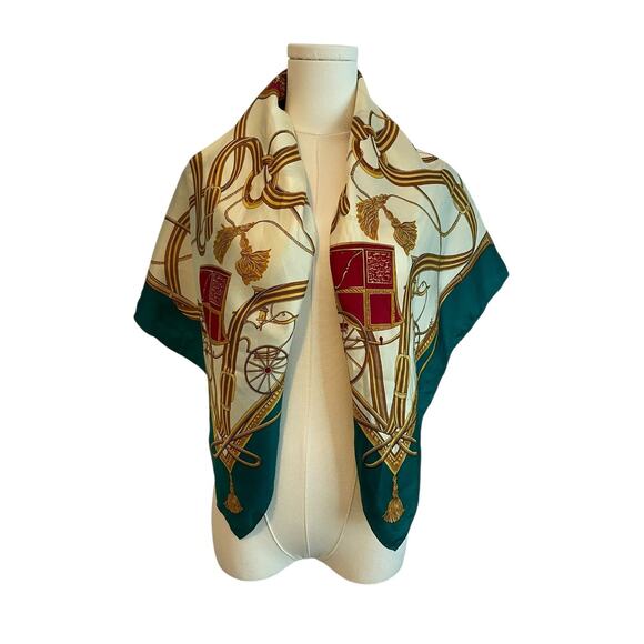 Talbots Royal Carriage Silk Scaf Gold Green Baroque Design Luxury Old Money - Picture 2 of 8